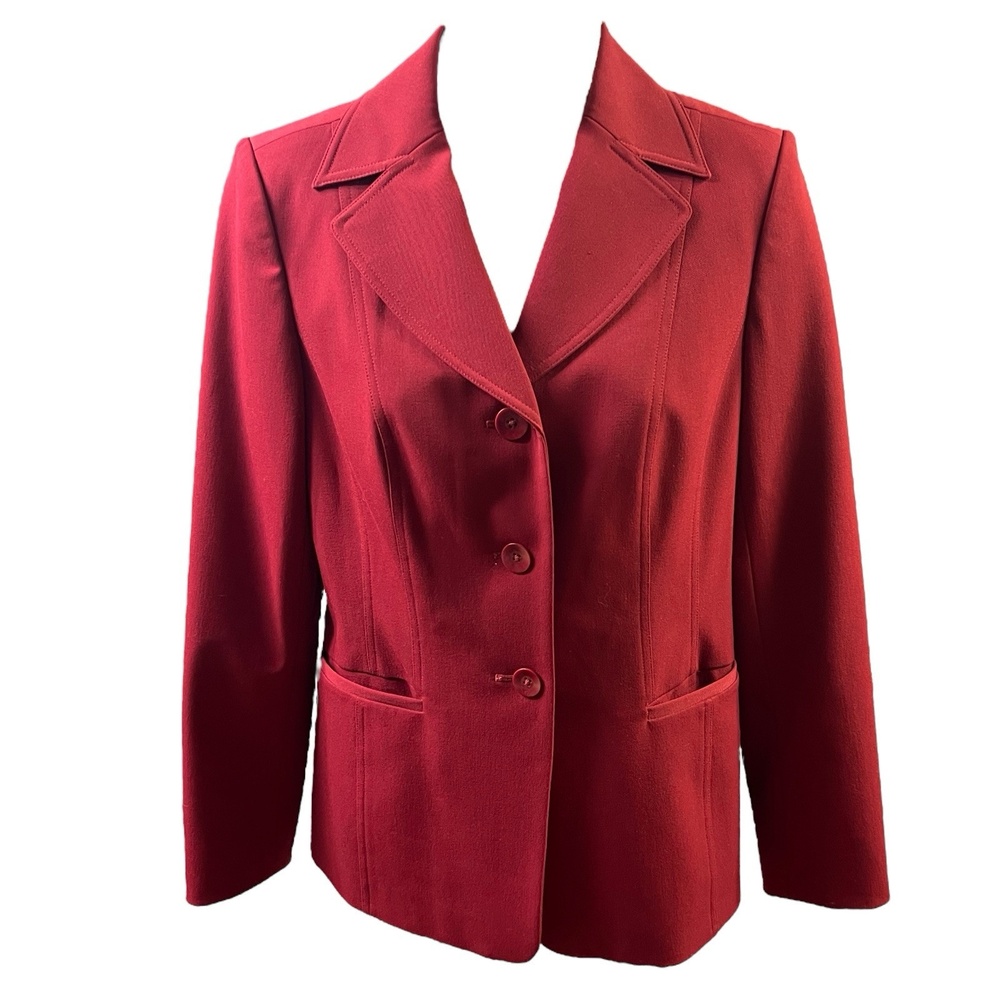Caslon Blazer Size 4 Red Three Button Notched Lapel‎ Tailored Professional Chic